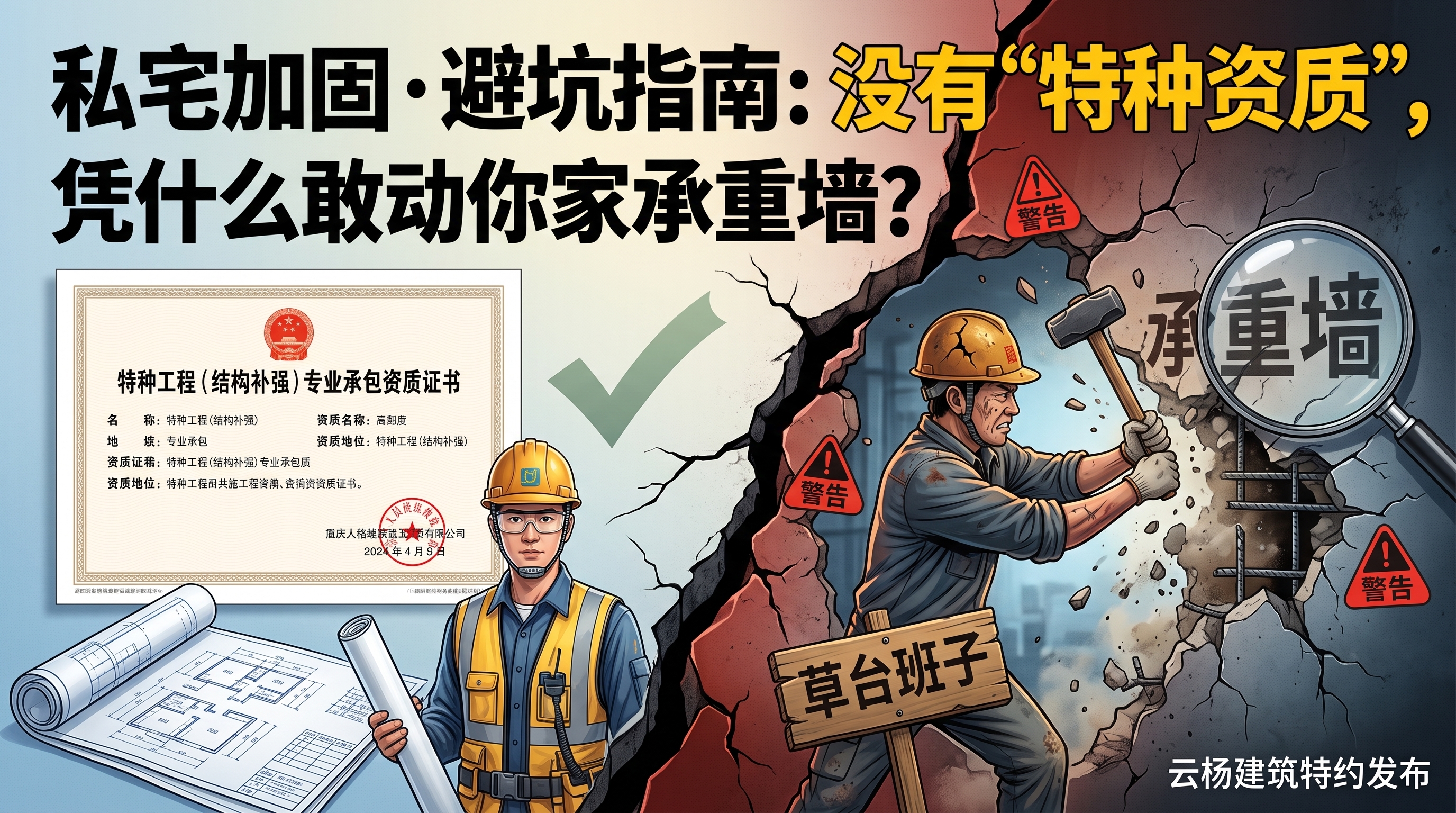 私宅加固避坑指南:没有“特种补强资质”的施工队,凭什么敢动你家的承重墙?