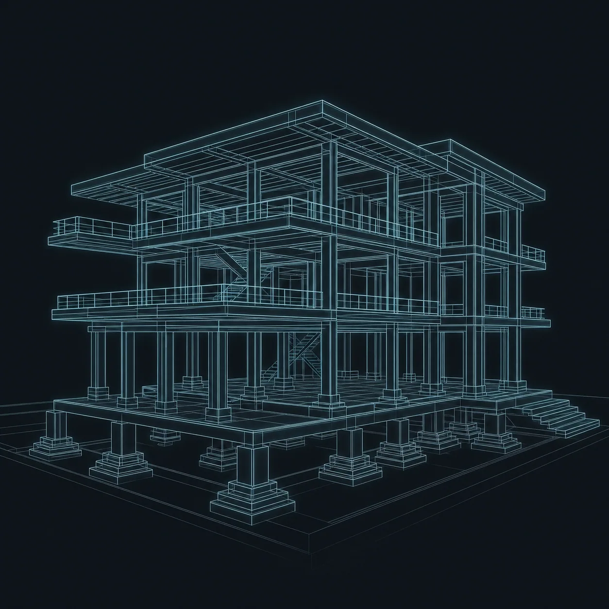 自建住宅柱体与基础结构示意